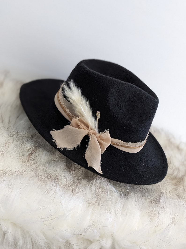 Custom Quartz Hat Band. Chiffon Ribbon, Suede Cord, Boho Feather and Quartz Pin. Add to your favorite Hat Hat Accessory/Hat Pin/Hat Tack image 1
