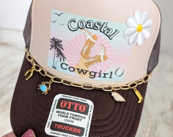 Coastal Cowgirl meets western vibes!   Summer Trucker Hat / Country Concert Hat/ Girls Trip Hat/ Western Trucker Hat