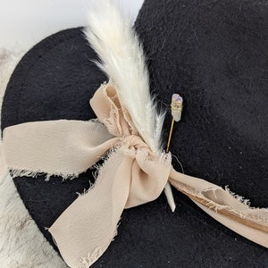 Custom Quartz Hat Band. Chiffon Ribbon, Suede Cord, Boho Feather and Quartz Pin. Add to your favorite Hat Hat Accessory/Hat Pin/Hat Tack image 5