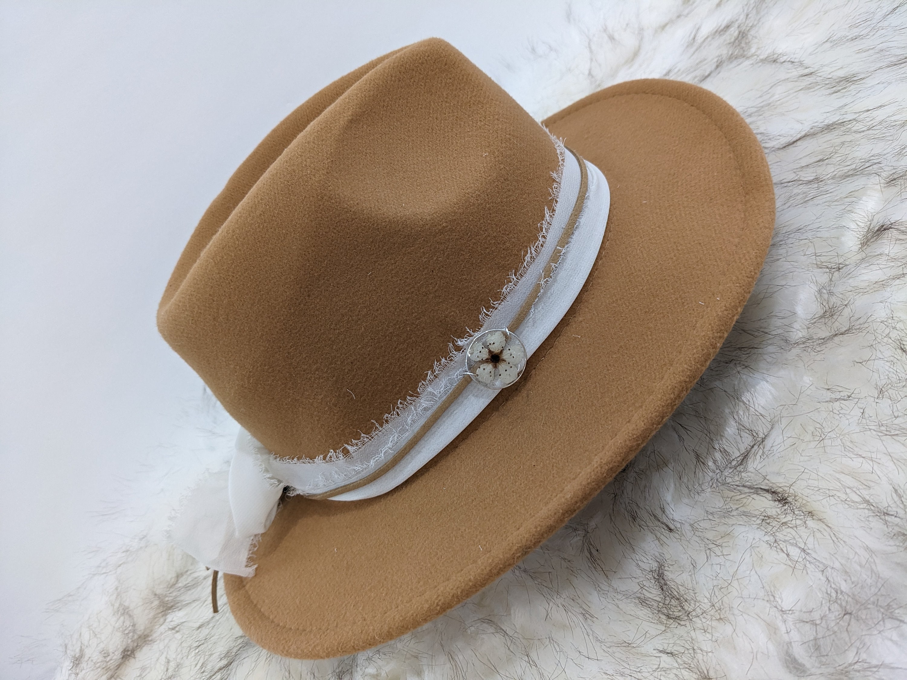 6448 Chain Hat Band Gold Plated Hatband Pretty Flower Concho Adjustable TAN - CHAIN BAND FEDORA HAT – Beauty & Blossom Boutique EP main image 2