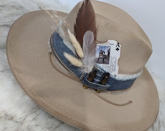 Denim Band Cowgirls Wide Brim Fedora Hat/ Country Concert Hat/ Cowgirl Hat/ Custom Hat