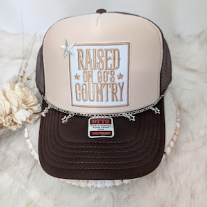 Country throw back trucker hat/ raised on 90s country/ Summer Trucker Hat / Country Concert Hat/ Girls Trip Hat/ Western Trucker Hat