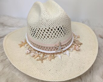 Coastal Cowgirl Straw Cowgirl Hat / Cowgirl Beach Hat / Cowgirl Hat/ Custom Hat