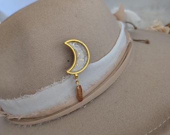 Moon and Quartz HAT PIN! Pin to your favorite western hat. Pin to shirt, jacket, purse or scarf! Hat Accessory/Western Brooch