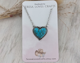 Turquoise stone heart necklace. Western Heart Necklace!