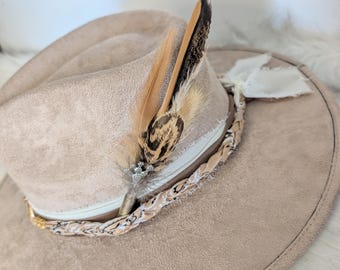 Casing upcycled Hat Feather. Hat Accessory/Wester Feather/ Rustic Hat Feather