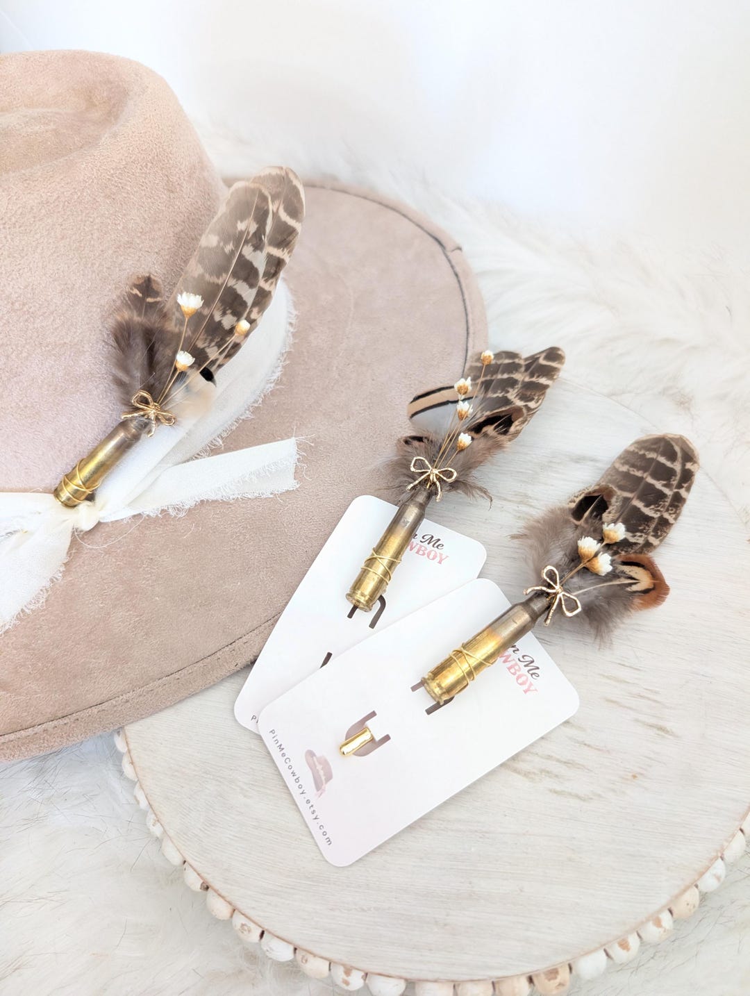 223 Casing Upcycled HAT PIN With Feathers and Cute Little Bow . Hat ...
