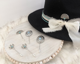 Turquoise Stone Cowgirl Hat Pins!  Cactus stick Pin/ Concho Hat Pin /  Update your favorite western hat. Hat Accessory/Western Brooch