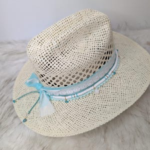 Türkis Liebhaber Sommer Cowgirl Strohhut / Cowgirl Strandhut / Cowgirl Hut / Custom Hut