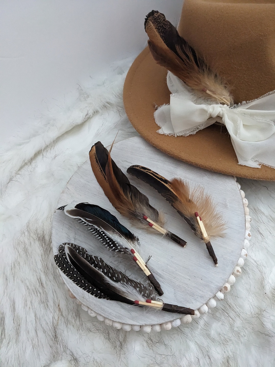Hat Band Feathers. Custom Brown Hat Band Feather Cluster for Your Hat