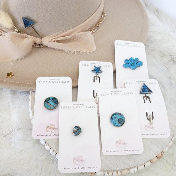 Turquoise Western Hat Pins! Update your favorite western hat. Pin to shirt, jacket, purse or scarf! Hat Accessory/Western Brooch/Hat Pick