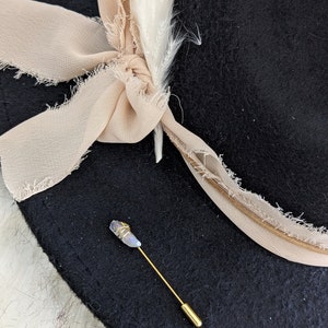 Custom Quartz Hat Band. Chiffon Ribbon, Suede Cord, Boho Feather and Quartz Pin. Add to your favorite Hat Hat Accessory/Hat Pin/Hat Tack image 8