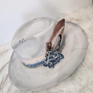 Cowgirl custom vegan suede rancher hat with hand burned flowers/ Cowboy Hat/ Custom Cowboy Hat