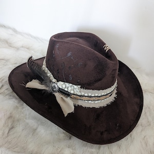 Cowgirl Vegan Wildleder Rancher Hut / Country Hut / Konzerthut gebrannt