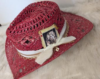 Summer Cowgirl Straw Hat / Cowgirl Beach Hat / Cowgirl Hat/ Custom Cowgirl Hat