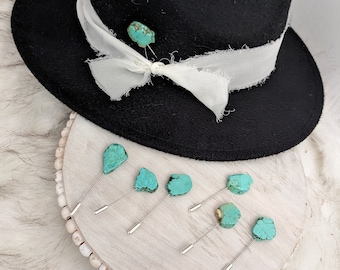 Green Turquoise Stone Stick Pins. Add to your favorite hat, fedora or beanie. Western Brooch/ Hat Pin/ Lapel Pin