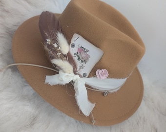 Hat Bar Custom White Felt Cowboy Hat Brown Ribbon Band 55cm MJ\'s Custom Hat Experience at Rancher Hat Bar Nashville  main image 2