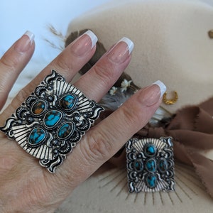Western Cowboy Rings! Squash Blossom Ring! Steer and Turquoise Ring ...