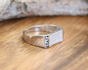 925 Sterling Silver Men's Ring with White Cubic Zirconia Stones