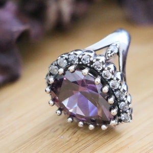 Purple Cubic Zirconia Hurrem Sultan Rings, Turkish Jewelry, 925 Sterling Silver with Purple and white Cubic Zirconia Stones women’s rings