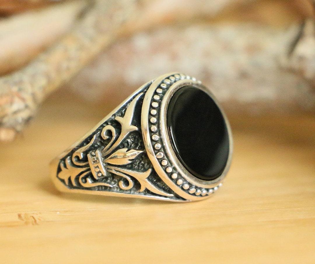 Onyx Men's Rings, Black Onyx Men's Rings, High Quality Handmade