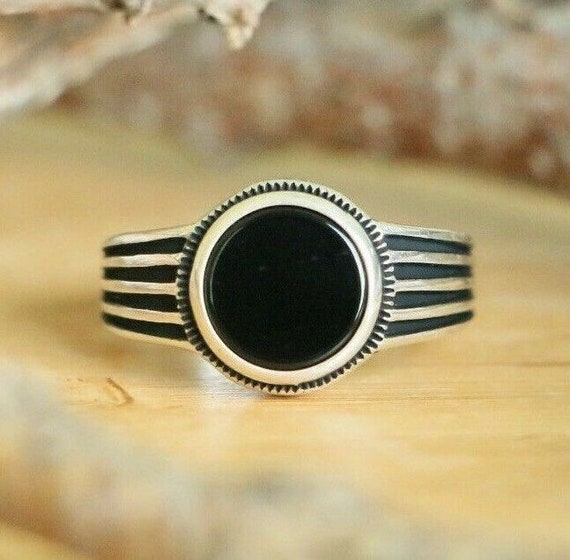 Turkish 925 Sterling Silver Clock black onyx stone mens man ring ALL SİZE us