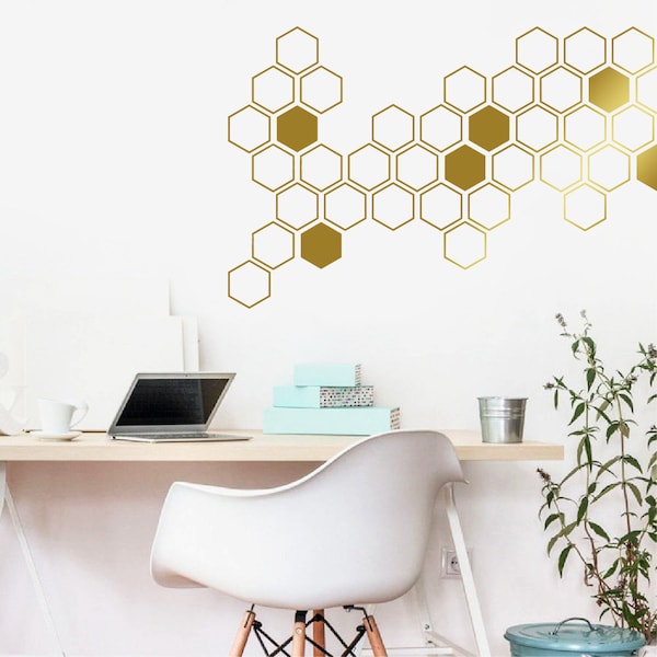 Honeycomb Wall Decals - Geometric Wall Decals, Gold Vinyl Decals, Honeycomb Decal, Vinyl Wall Decals, Living Room Decals, Wall Sticker ga46