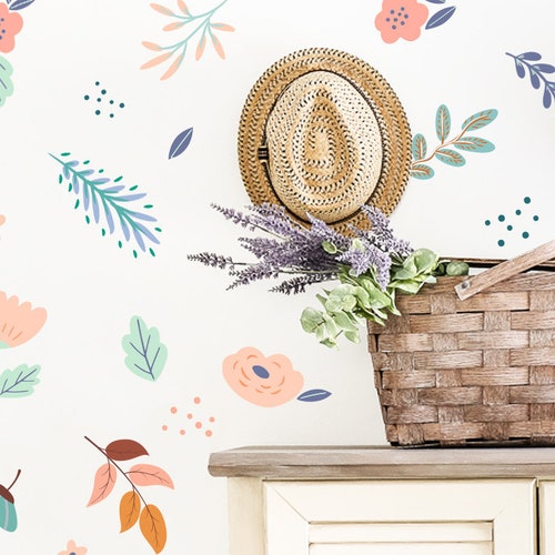 Vintage Flowers Decal Wild Flowers Wall Decal Twigs Wall Etsy