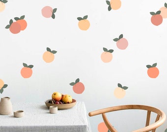 Peaches Wall Decals - Hand Drawn Peach Decal, Leaves Sticker, Kitchen Wall Sticker, Laundry Decals, Kids Decals  h41