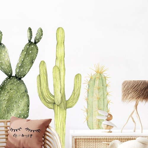 Cactus Wall Decals Watercolor Cactus Wall Decal Jungle Wall Etsy