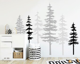 Pine Tree Forest Wall Decals - Tree Wall Decals, Forest Mural, Deer Decals, Large Wall Decals, Children's Forest Decals ga80