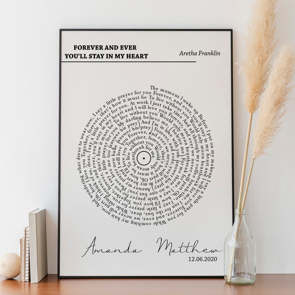 Record Lyrics Print - Wedding Song Poster, Anniversary Gift,  Personalized Song, Record Wedding Song, Custom Gift p1