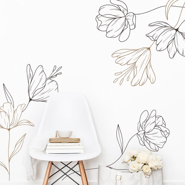 Line Flowers Wall Decal, Twigs Wall Decals, Sweet Flowers and Twigs Decal, Nursery Decor , Girl room Decor Gift  h202