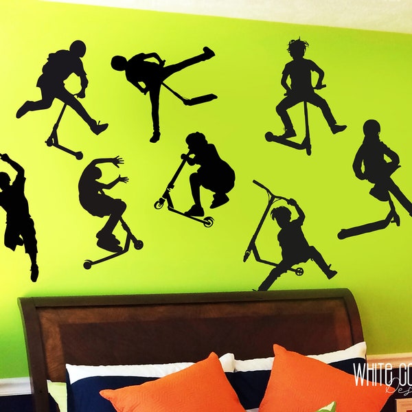 8 Stunt Scooter Stickers - Scooter Wall Decal, Scooter Sticker, Bicycle Wall Decal, Boys Wall Decal, Gift for Him, Kids Room Decor ga251