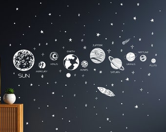 Space Wall Decal - Planets Wall Decal, Solar System Sticker, Stars Wall Sticker h144