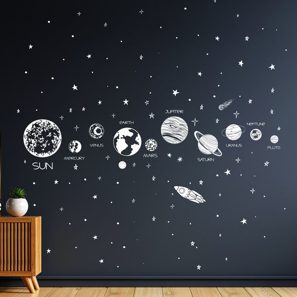 Space Wall Decal - Planets Wall Decal, Solar System Sticker, Stars Wall Sticker h144