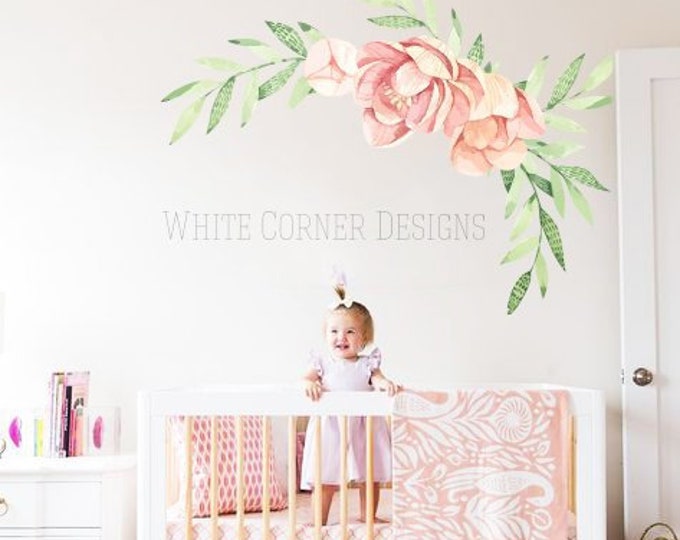 Watercolor Peony Wall Decals/ Peonies Decals/ Flower Decals/ Nursery ...