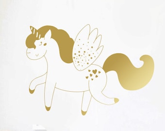 Einhorn Aufkleber - Gold Wandtattoo Wandtattoo Einhorn-Aufkleber, Kinder, Kindergarten Aufkleber, Wandtattoo, Vinyl Wandtattoo, Einhorn Dekor ga113