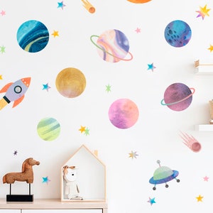 Planets Wall Decal - Watercolor Solar System , Nursery Decals, Planet Wall Decals, Kids Room Wall Decor h101