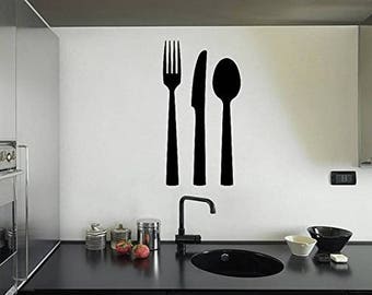 cutlery wall decal sticker, Kitchen wall decal, Fork Spoon Knife wall sticker, Silverware wall decal, dinning room wall sticker cwd248