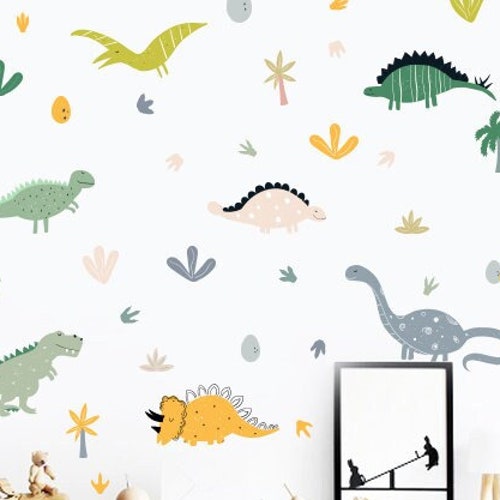 56 Elements Dinosaur Wall Decal for Kids Bedroom Watercolor Etsy