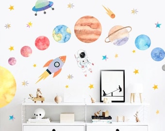 Space Wall Decals - Watercolor Solar System , Nursery Decals, Planet Wall Decals, Kids Room Wall Decor h102