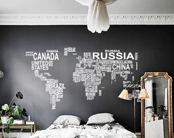 Map Wall Decal, World Map Wall Sticker, Kids wall decal, bedroom wall decal, bedroom decoration, home decor, office sticker rta118