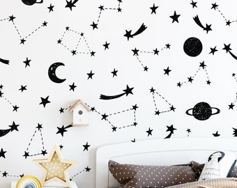 Zodiac Constellation Wall Decals - Star Decals, Zodiac Gift, Comets Wall Decals, Star Wall Stickers, Planets Wall Decor  ga52