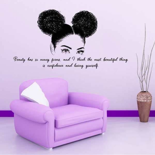 African Woman Wall Decal, African Girl Wall Sticker, Afro Girl Decal, Afro Sticker, Quote Wall Decal, Beauty Sticker, Eyelashes Decal ga260