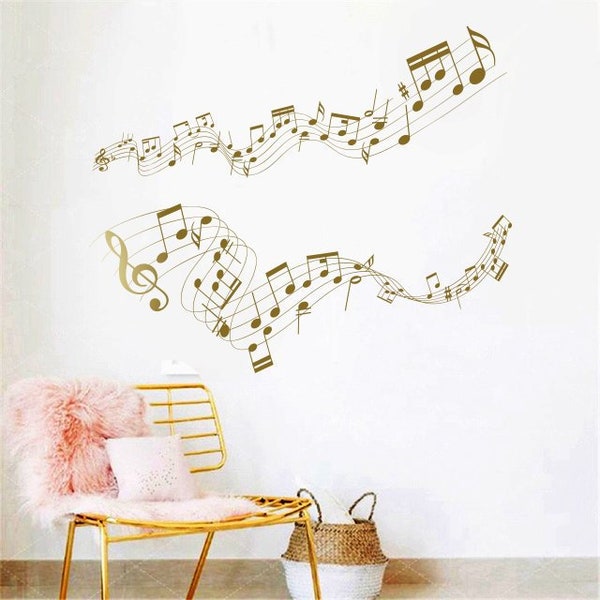 Musique Wall Decal - Autocollant mur de musique, autocollant de mur de notes, cadeau pour elle, décor de pépinière, décor de salle d’enfants, décor de musique, salle de jeu rta509