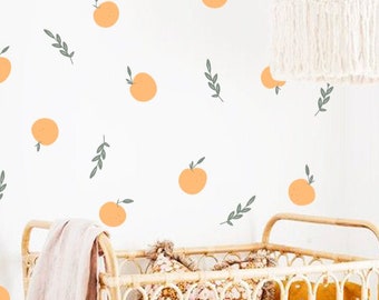 Peaches Wall Decals - Hand Drawn Peach Decal, Leaves Sticker, Kitchen Wall Sticker, Laundry Decals, Kids Decals  h38
