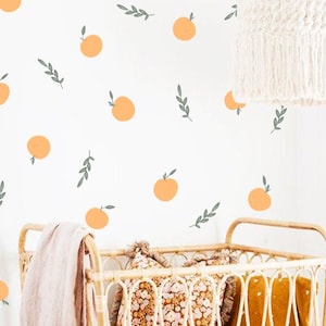 Peaches Wall Decals - Hand Drawn Peach Decal, Leaves Sticker, Kitchen Wall Sticker, Laundry Decals, Kids Decals  h38