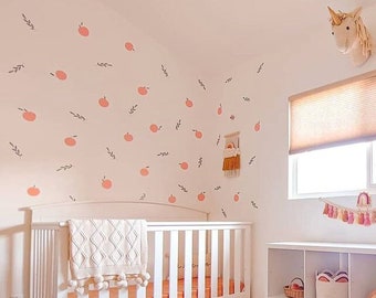 Peaches Wall Decals - Hand Drawn Peach Decal, Leaves Sticker, Kitchen Wall Sticker, Laundry Decals, Kids Decals  h38