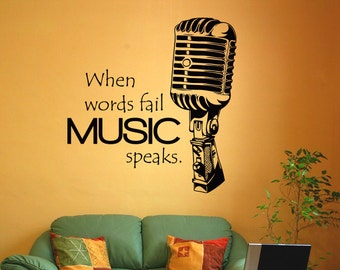 rta753 When worlds fil MUSIC speaks Mic microphone Dorm Bar Beautiful Interior Office Mans gift Wall Decal Vinyl Decor Sticker Bedroom